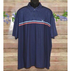 Callaway Opti Dri Mens Blue Polo Golf Shirt Size 2X Stripe Pullover Short Sleeve